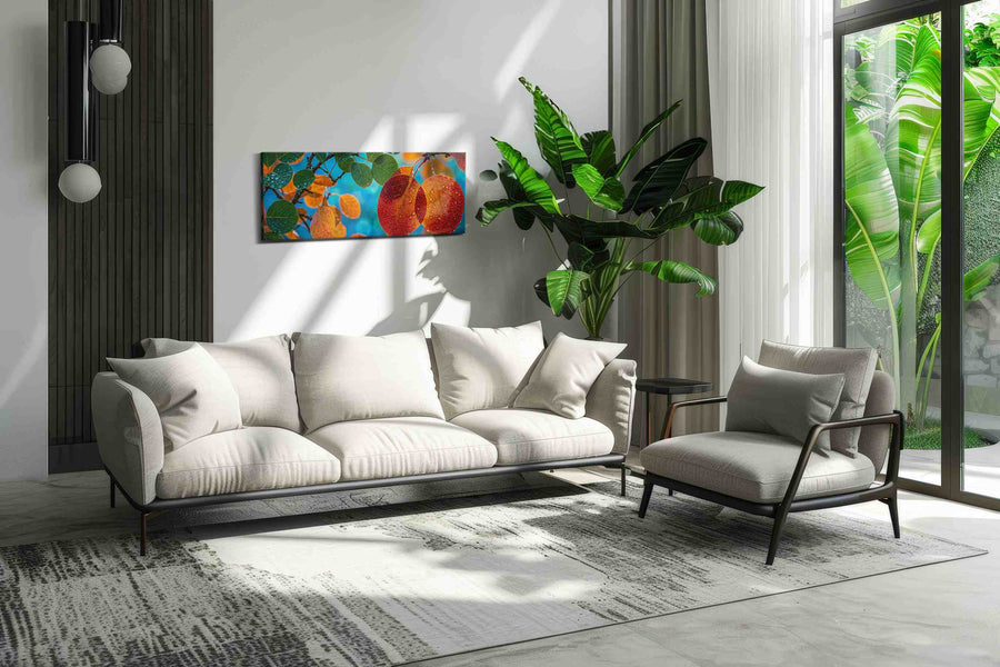 Dewy Autumn Embrace leaves canvas print, on wall, lifestyle preview