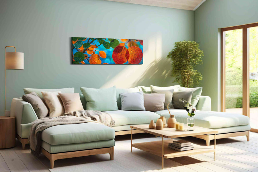Dewy Autumn Embrace leaves canvas print, hanging on wall
