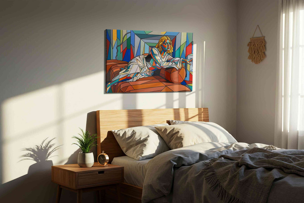 Chromatic Contemplation (Modern) - Portraits, Portrait Wall Art, Figure Canvas Print, People Art in a bedroom scene