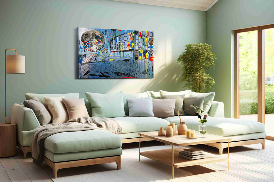 Lunar Chaos Vivid modern canvas print, hanging on wall