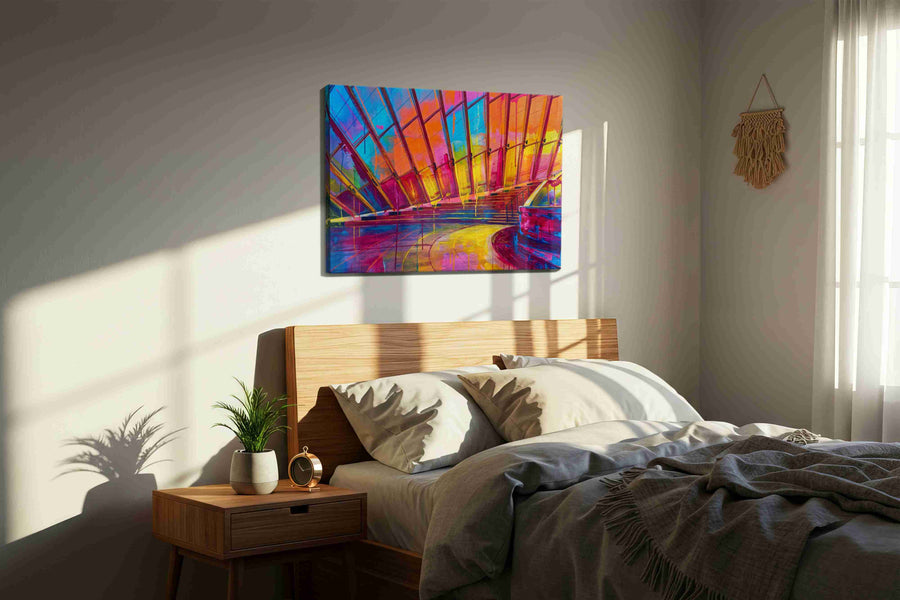 Prismatic Reflections (Modern) - Modern Wall Art, Contemporary Canvas Print, Minimalist Decor in a bedroom scene