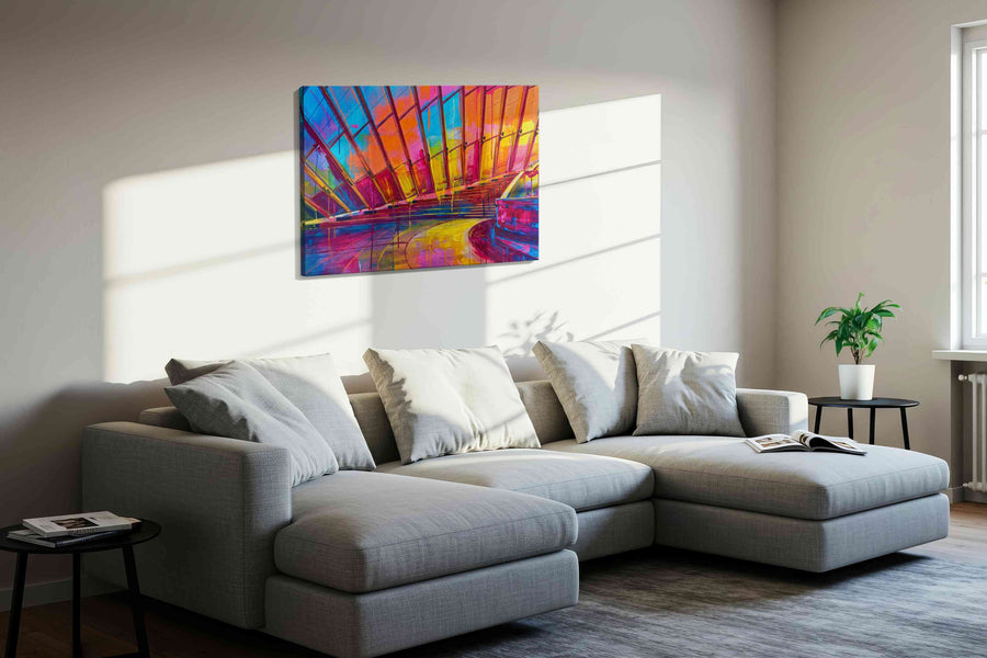 Prismatic Reflections modern canvas print in a living room scene