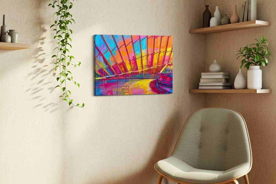 Prismatic Reflections modern canvas print, displayed in a living room