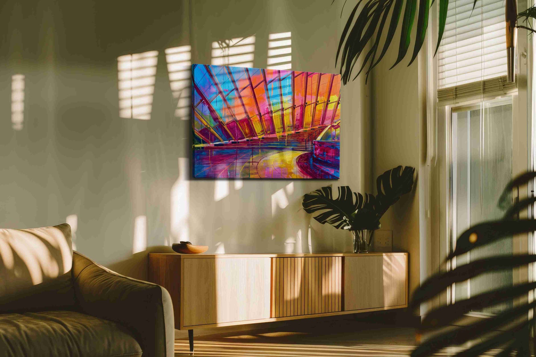 Prismatic Reflections modern canvas print, on wall, lifestyle preview