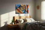 Spirals of Dissonance modern canvas print, displayed in a bedroom