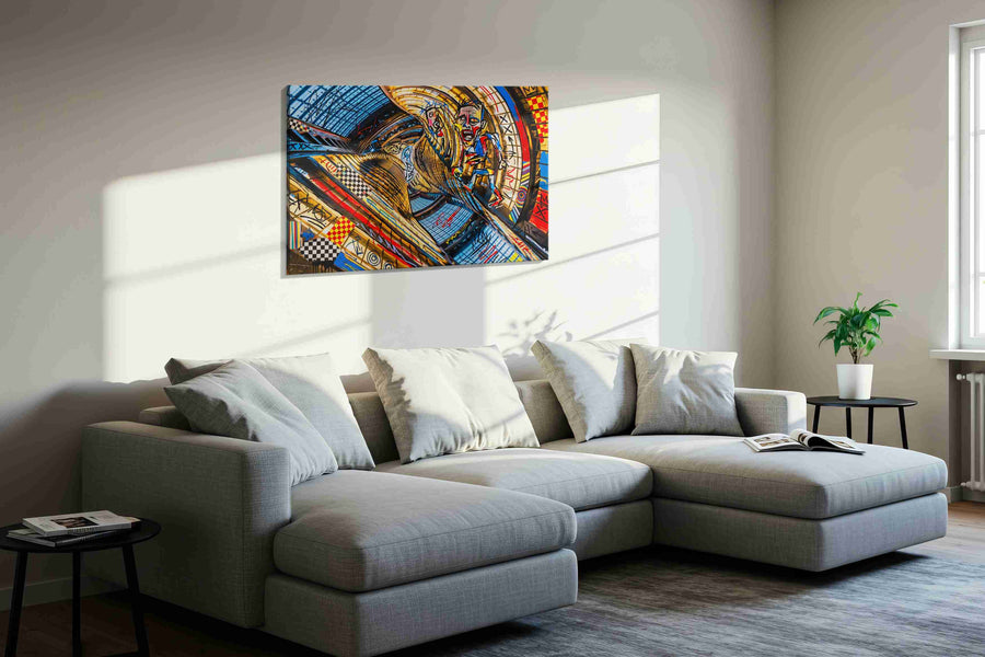 Spirals of Dissonance modern canvas print, displayed in a living room