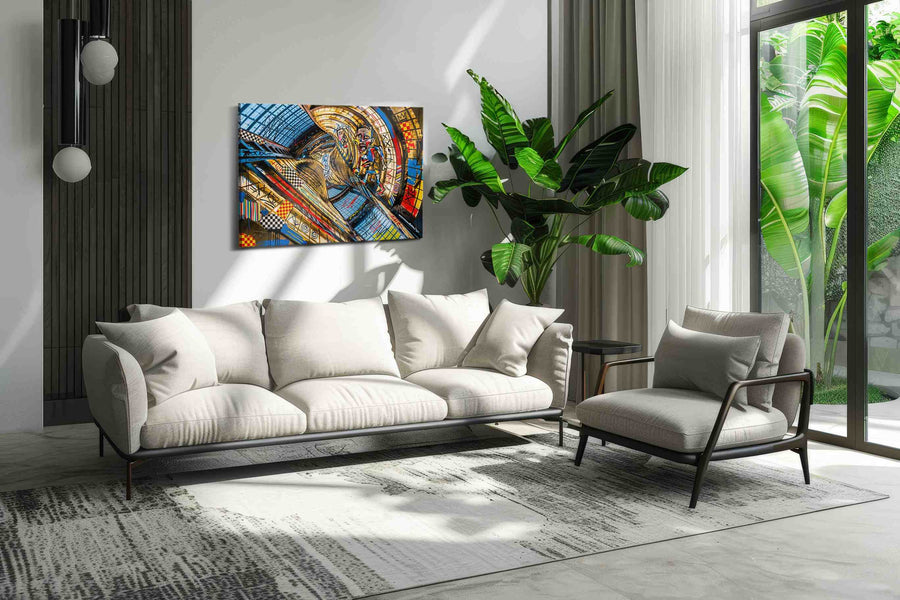 Spirals of Dissonance modern canvas print in a modern interior mockup