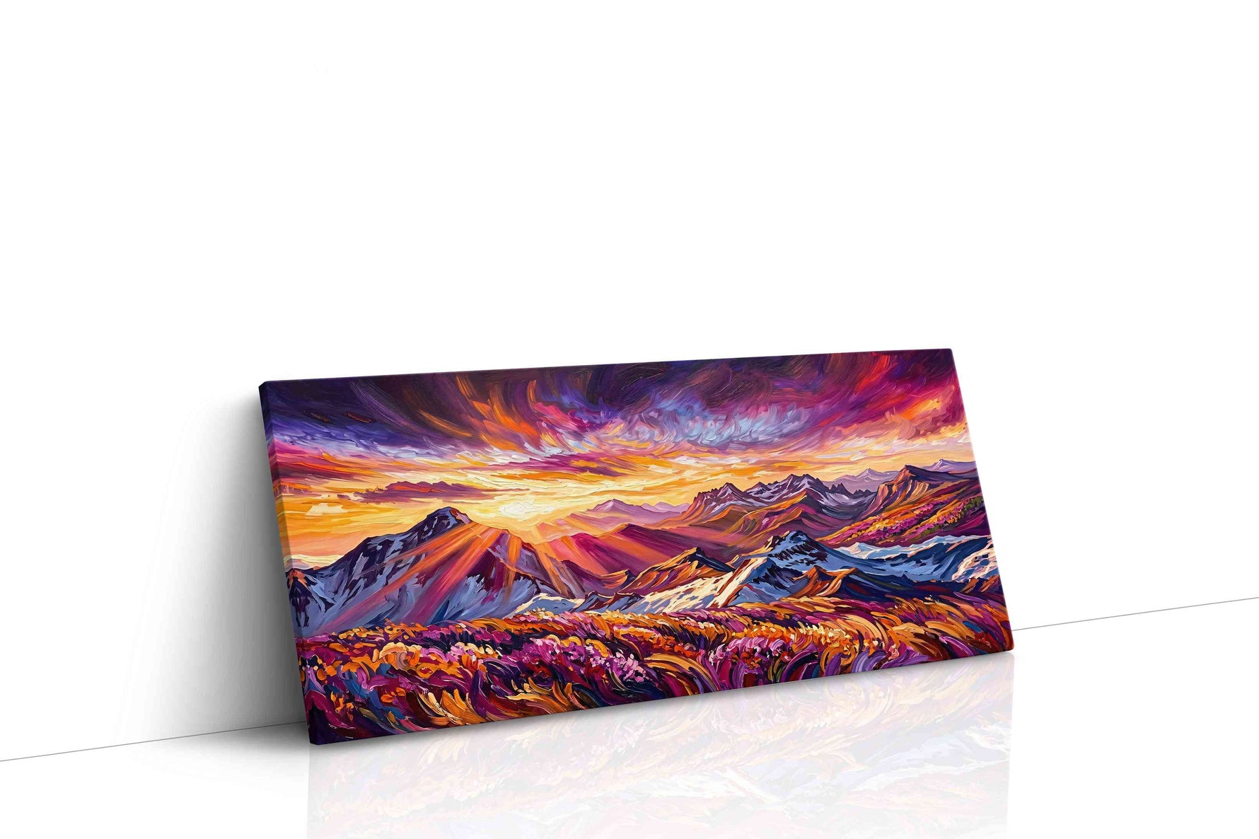 Radiant Peaks of Dawn mountain canvas print gallery-wrapped landscape canvas studio shot