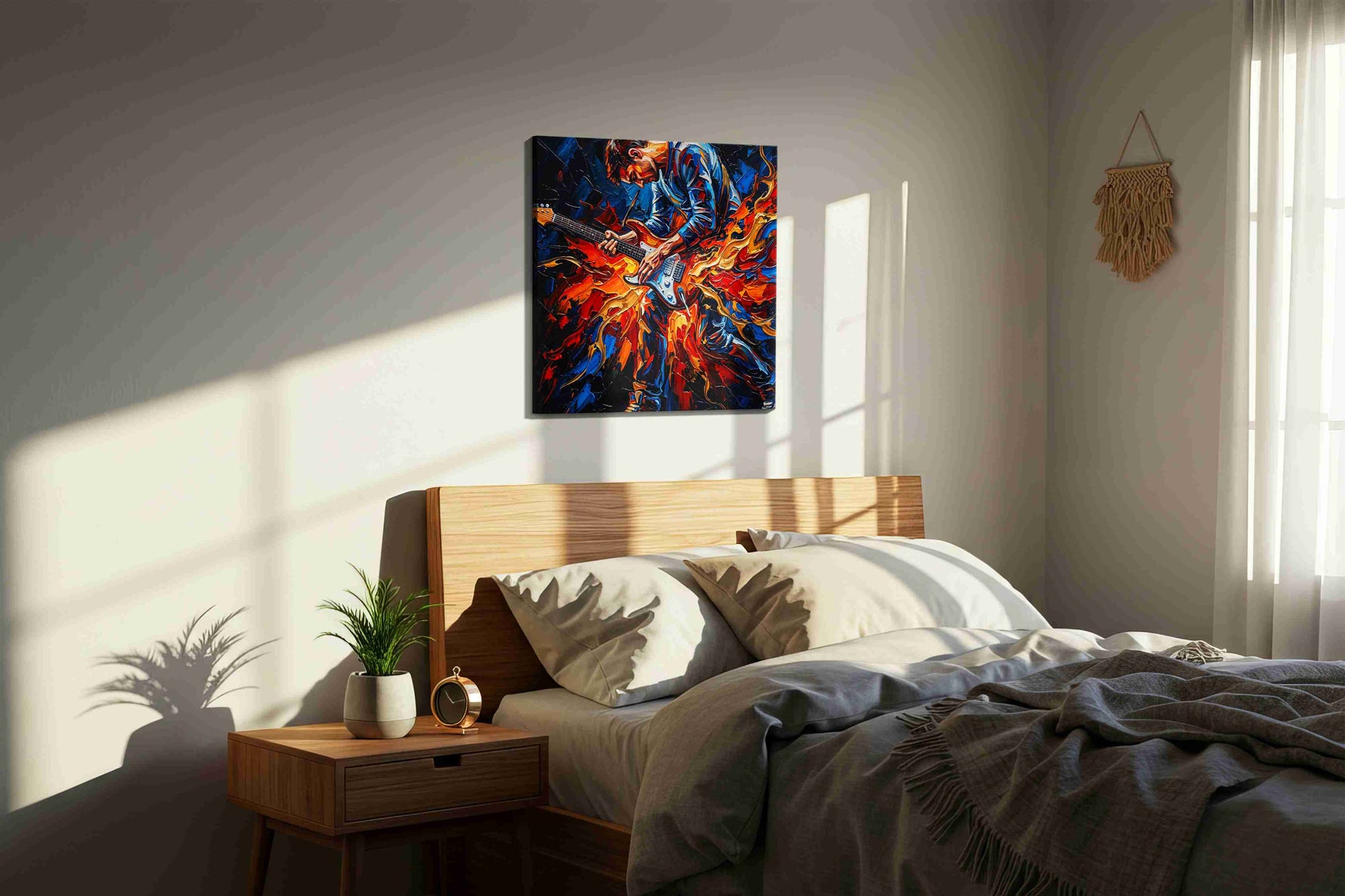Electric Passion Blaze (Music) - Music Wall Art, Musical Canvas Print, Music Room Decor in a bedroom scene