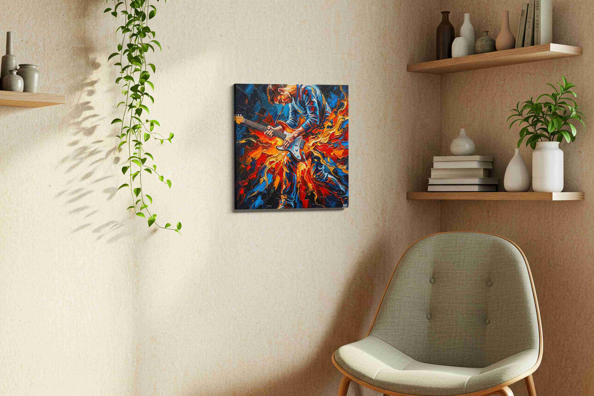 Electric Passion Blaze music canvas print, displayed in a living room