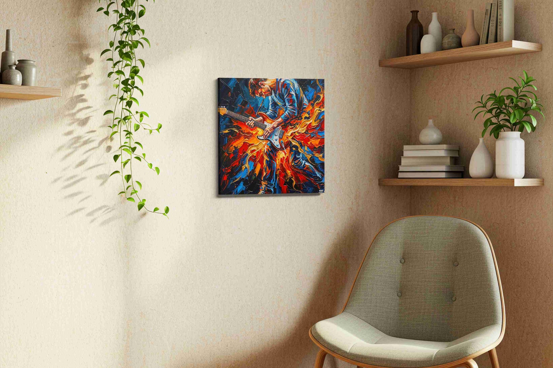 Electric Passion Blaze music canvas print, displayed in a living room