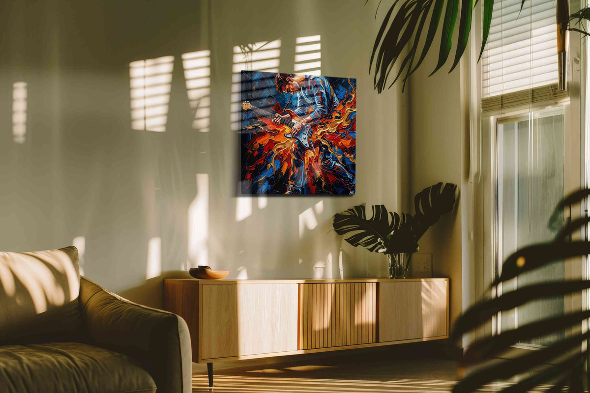 Electric Passion Blaze music canvas print in a contemporary interior mockup