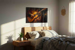 Flaming Strings Serenade music canvas print, displayed in a bedroom