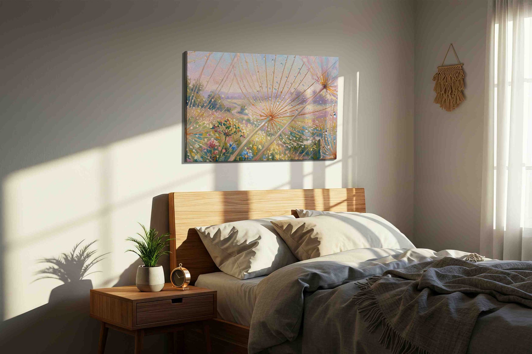 Dreamscape Droplets (Nature) - Nature Wall Art, Scenic Canvas Print, Natural Landscape Art in a bedroom scene