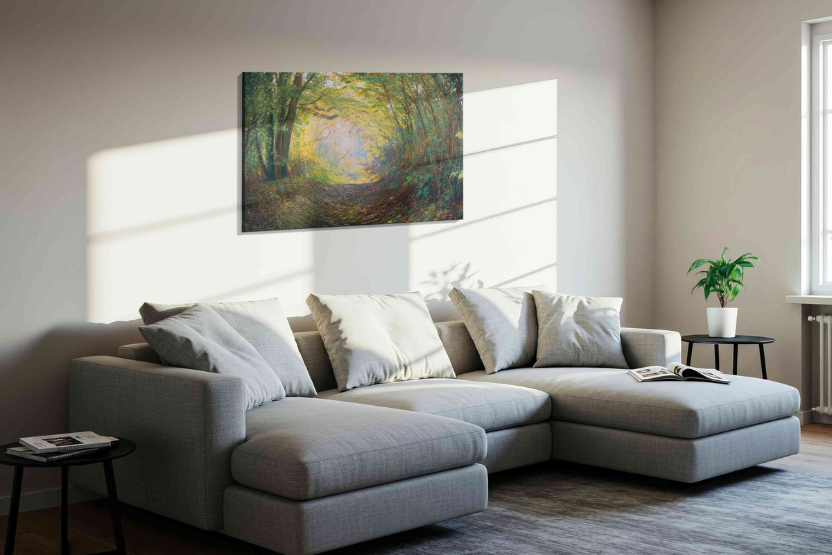 Enchanted Forest Passage nature canvas print in a living room scene