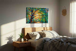 Ethereal Canopy Radiance nature canvas print, displayed in a bedroom