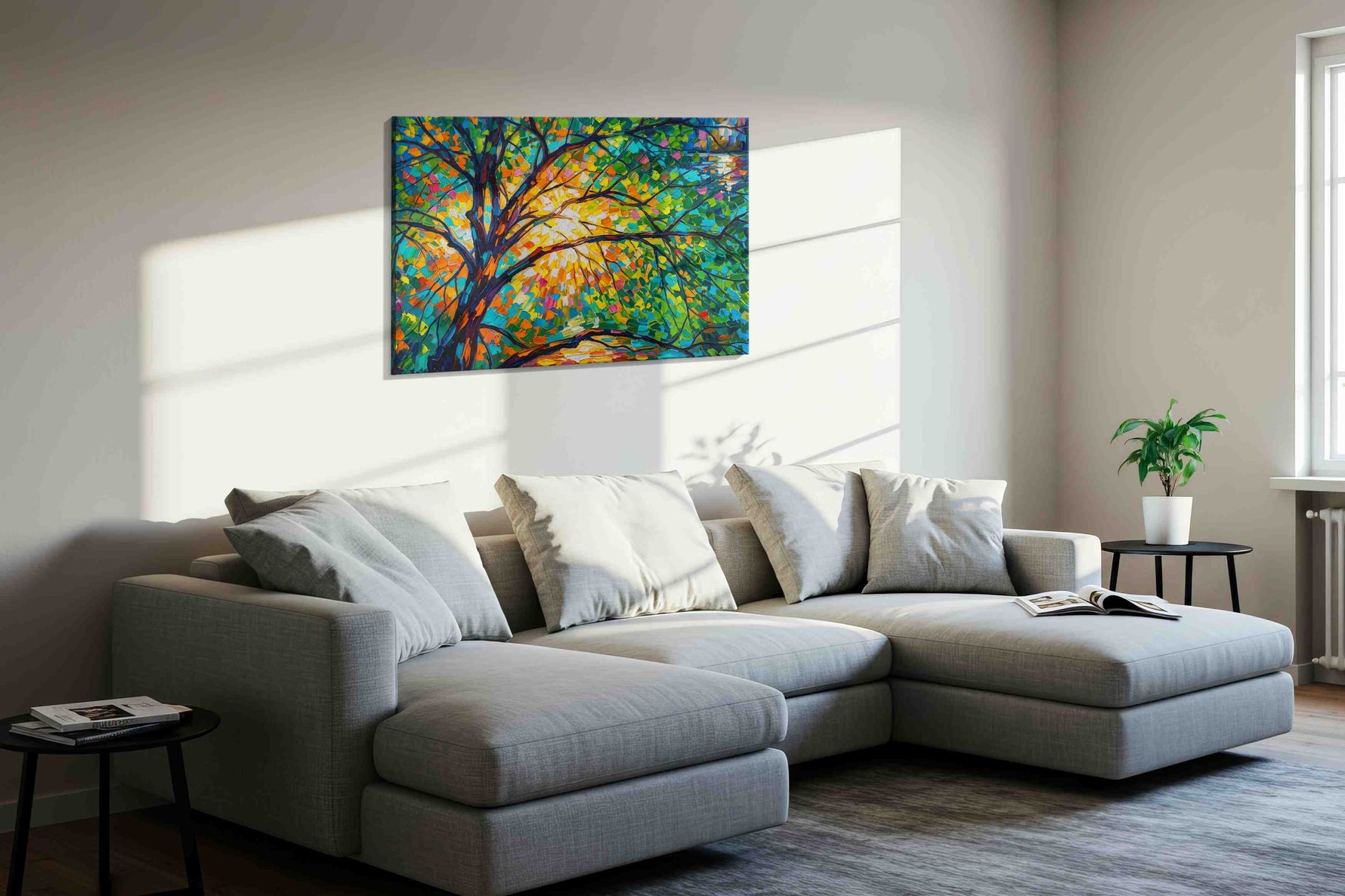 Ethereal Canopy Radiance (Nature) - Nature Wall Art, Scenic Canvas Print, Natural Landscape Art in a living room scene