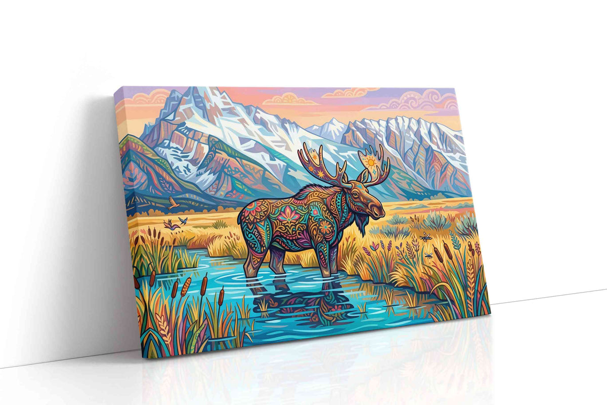 Mystical Moose in Mountain Serenity animals canvas print gallery-wrapped landscape canvas studio shot