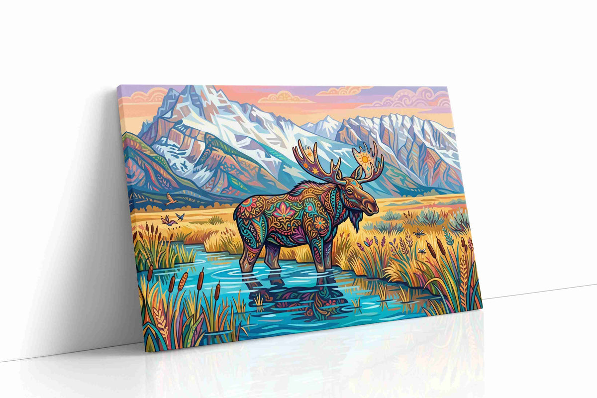 Mystical Moose in Mountain Serenity (Nature) - Animals, Animal Wall Art, Wildlife Canvas Print, Animal Lover Decor gallery-wrapped canvas studio shot