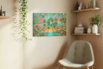 Paradise Palms Sunrise nature canvas print styled in a living room