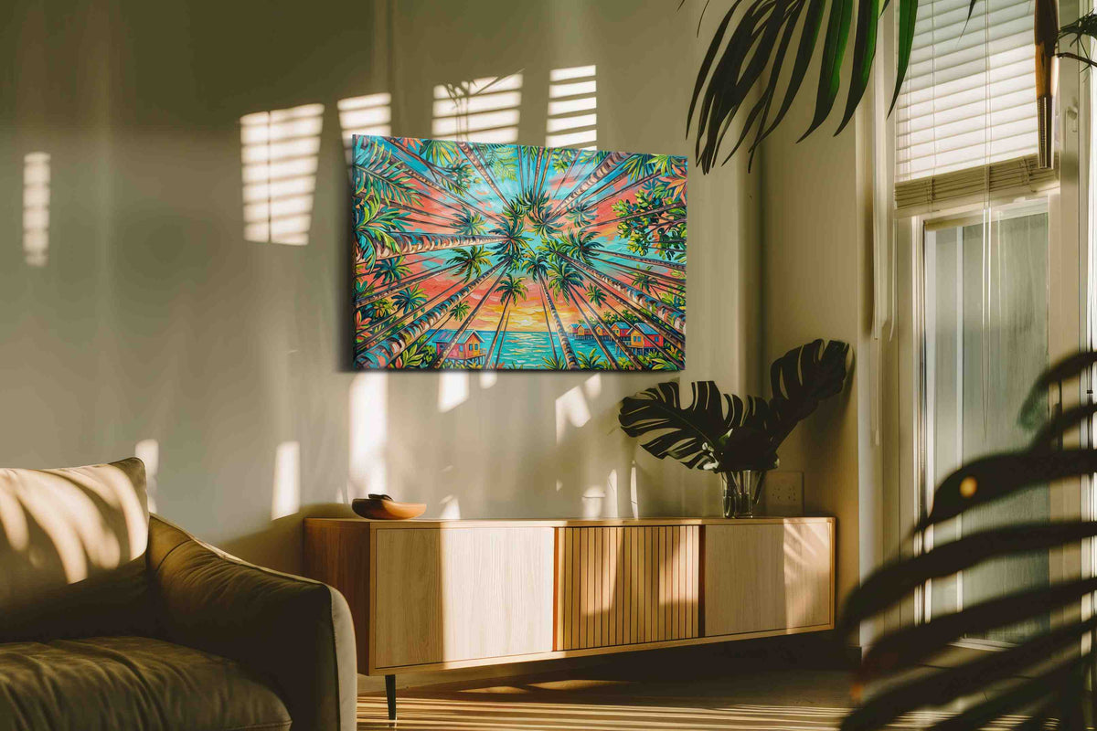 Paradise Palms Sunrise nature canvas print in a contemporary interior mockup
