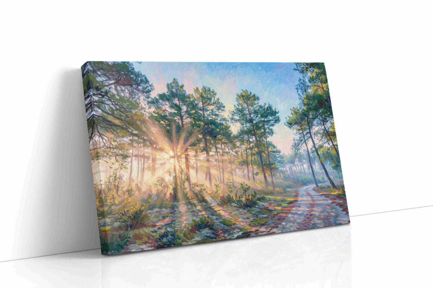 Radiant Dawn in the Pines nature canvas print, gallery-wrapped, ready to hang