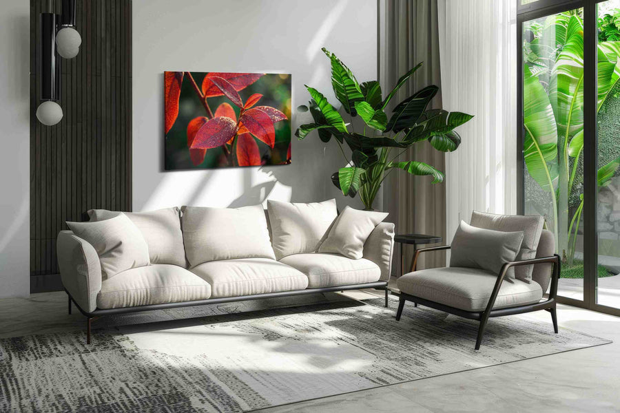 Radiant Morning Dew leaves canvas print, on wall, lifestyle preview