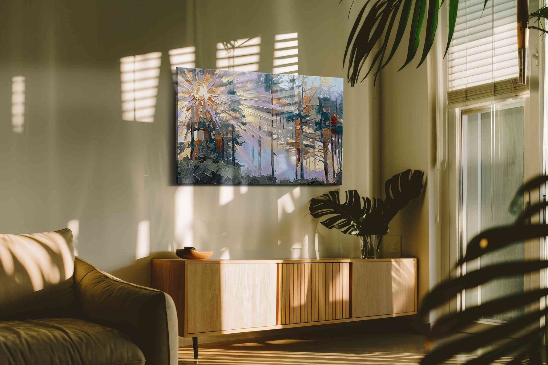 Radiant Woods Symphony (Nature) - Nature Wall Art, Scenic Canvas Print, Natural Landscape Art in a contemporary interior mockup