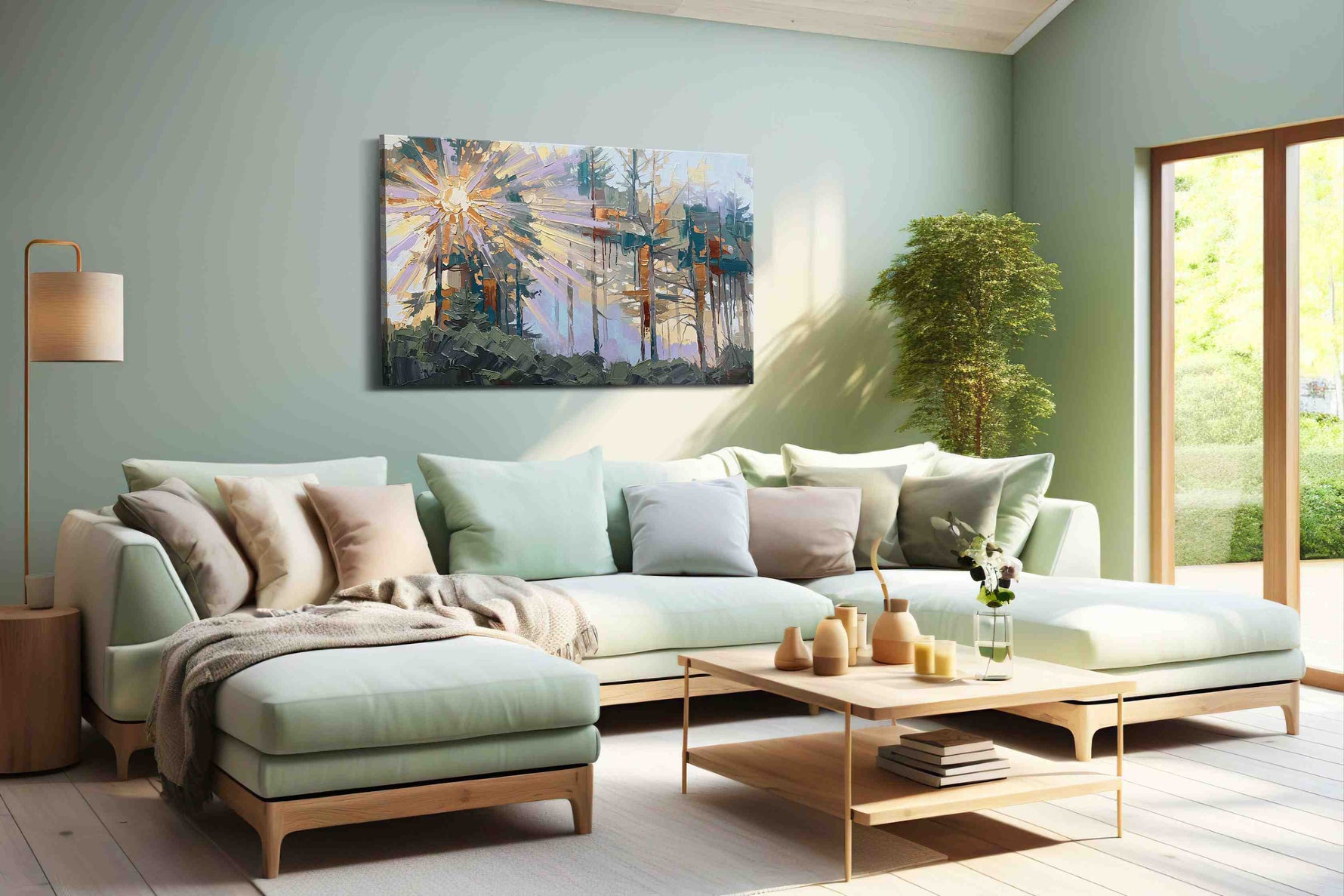 Radiant Woods Symphony nature canvas print, hanging on wall