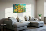 Sunlit Grove Harmony nature canvas print in a living room scene