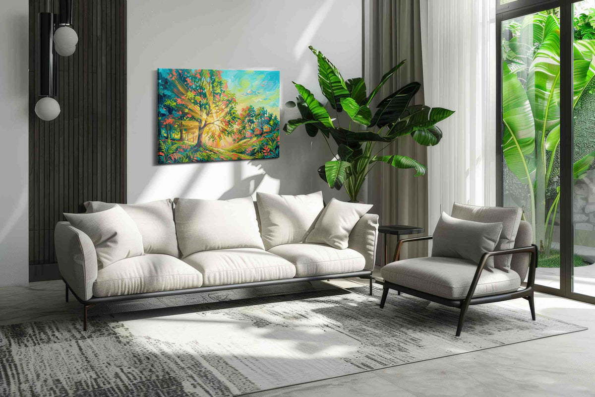 Sunlit Grove Harmony nature canvas print, on wall, lifestyle preview