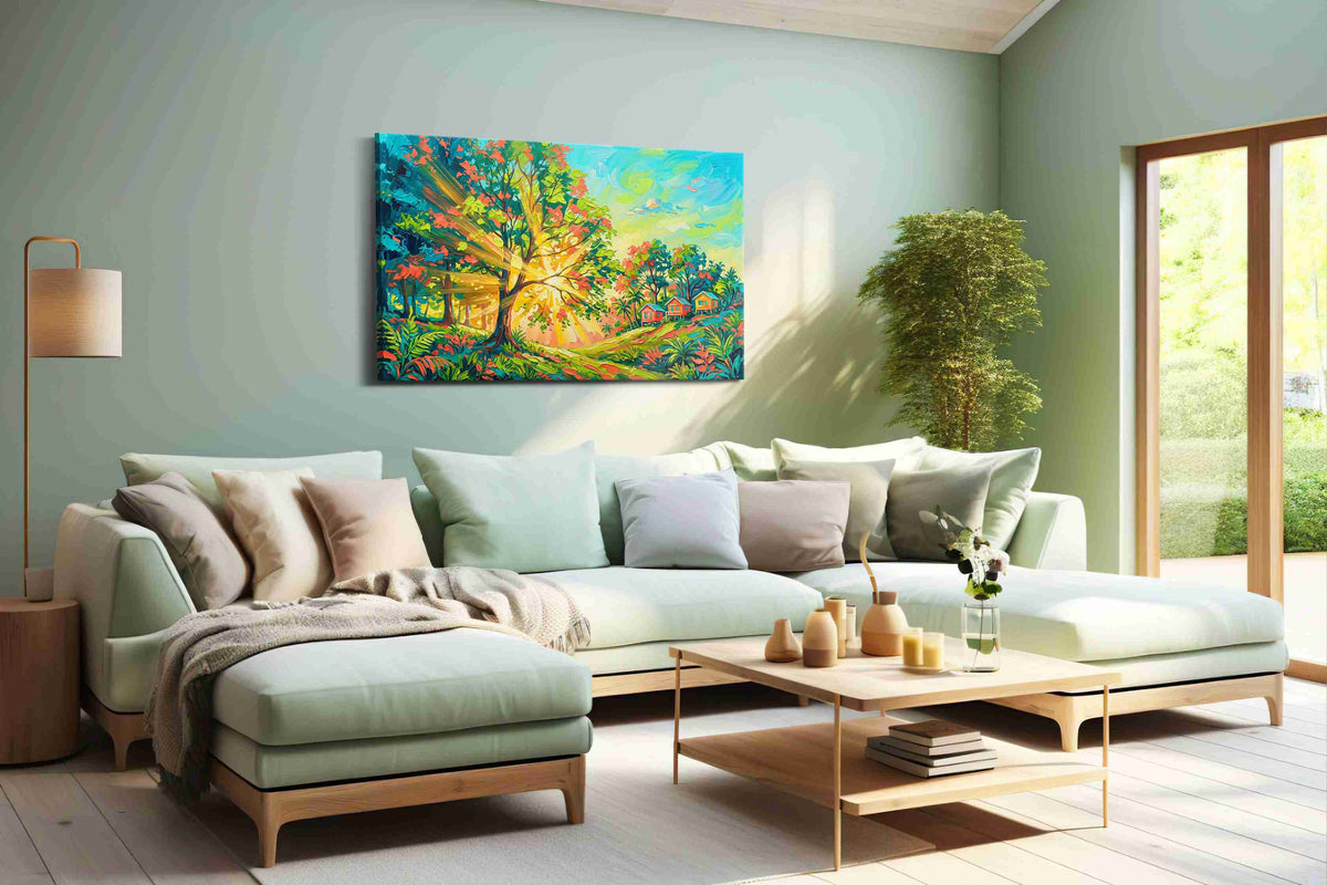 Sunlit Grove Harmony nature canvas print, hanging on wall