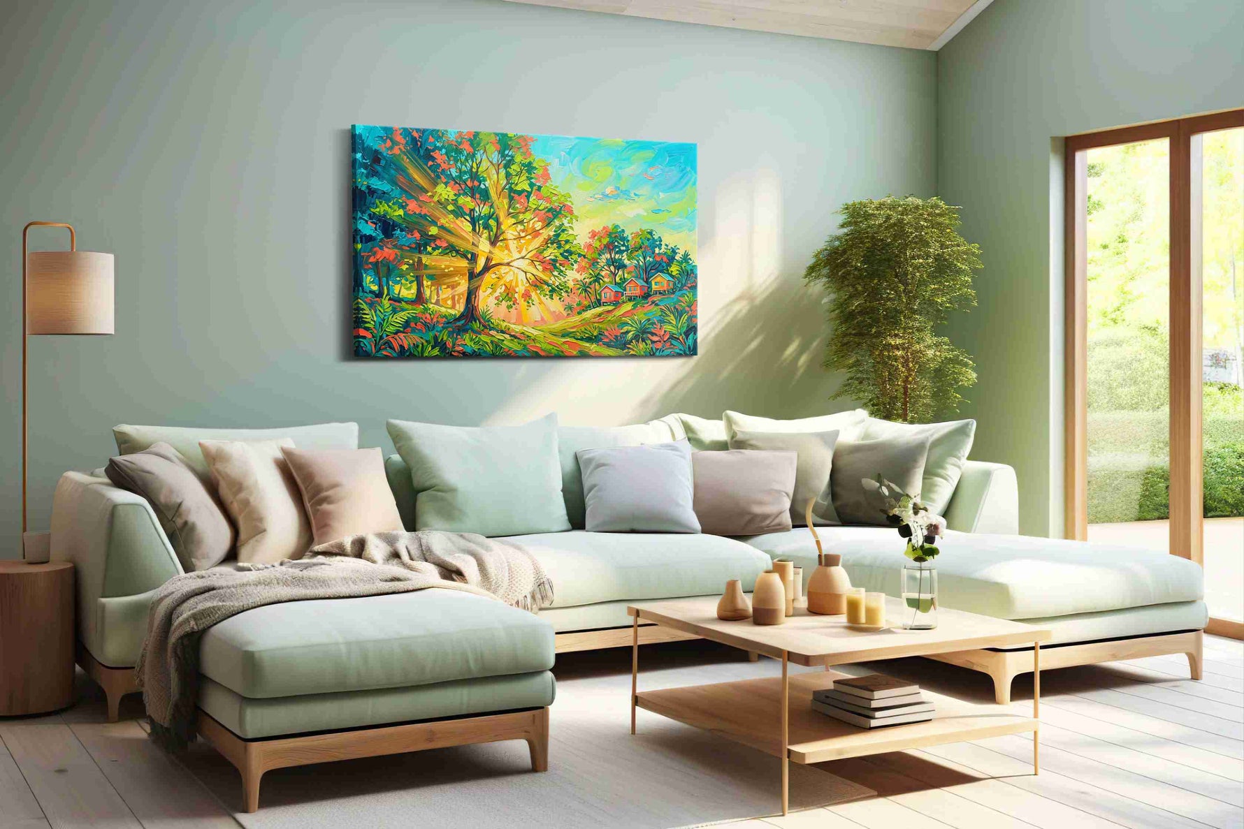 Sunlit Grove Harmony nature canvas print, hanging on wall