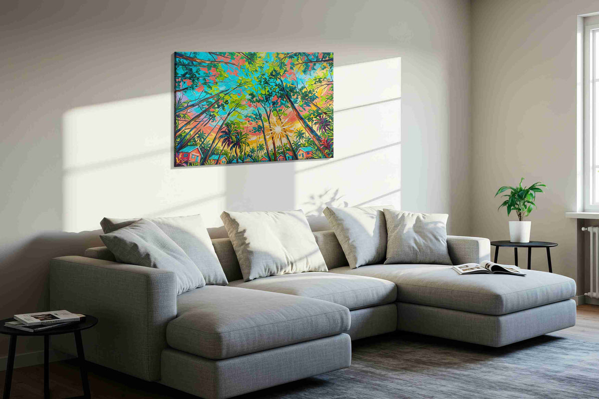 Tropical Canopy Radiance nature canvas print, displayed in a living room