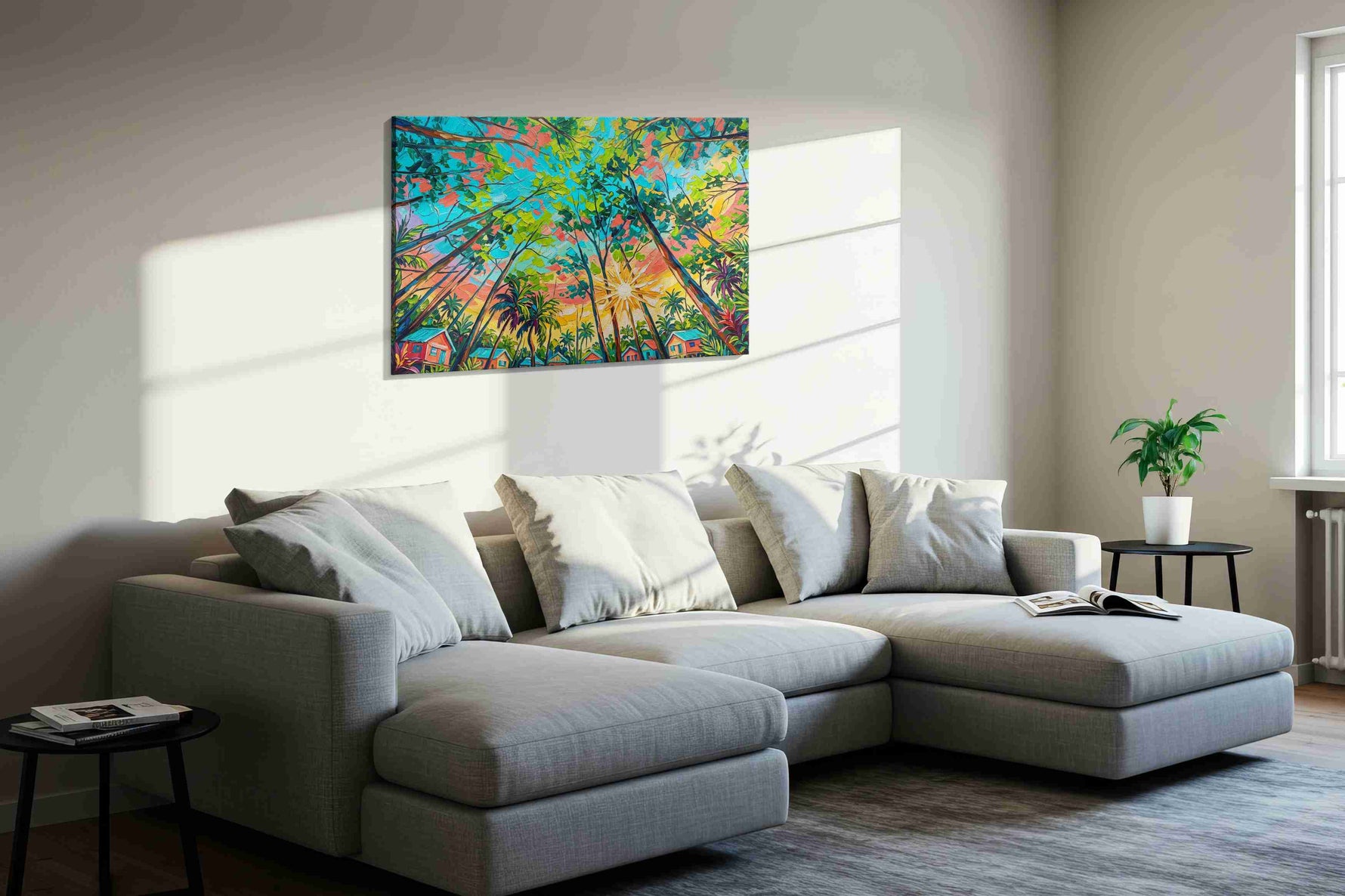 Tropical Canopy Radiance nature canvas print, displayed in a living room