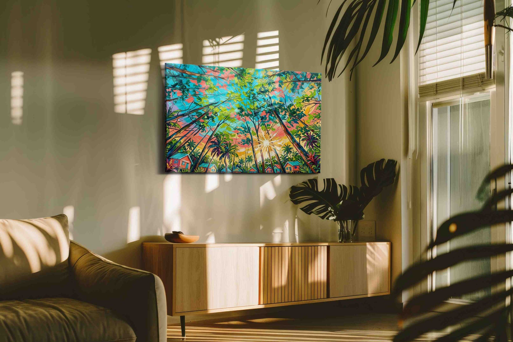 Tropical Canopy Radiance nature canvas print in a hung canvas mockup