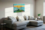 Tropical Dawn Symphony landscape canvas print, displayed in a living room