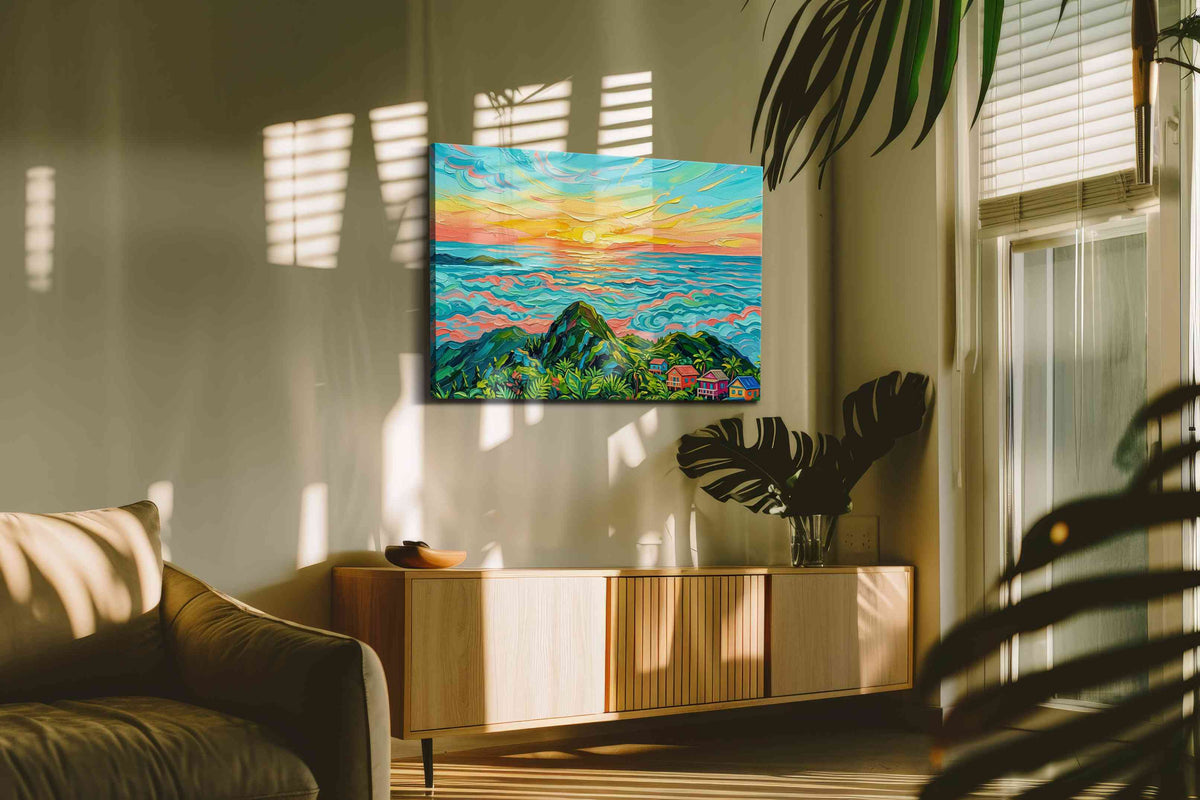 Tropical Dawn Symphony (Nature) - Landscape, Landscape Canvas Print, Scenic Wall Art, Nature Canvas Art in a contemporary interior mockup