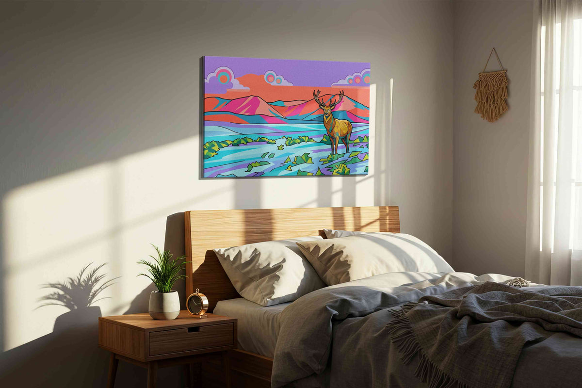 Vibrant Wilderness Majesty animals canvas print, displayed in a bedroom