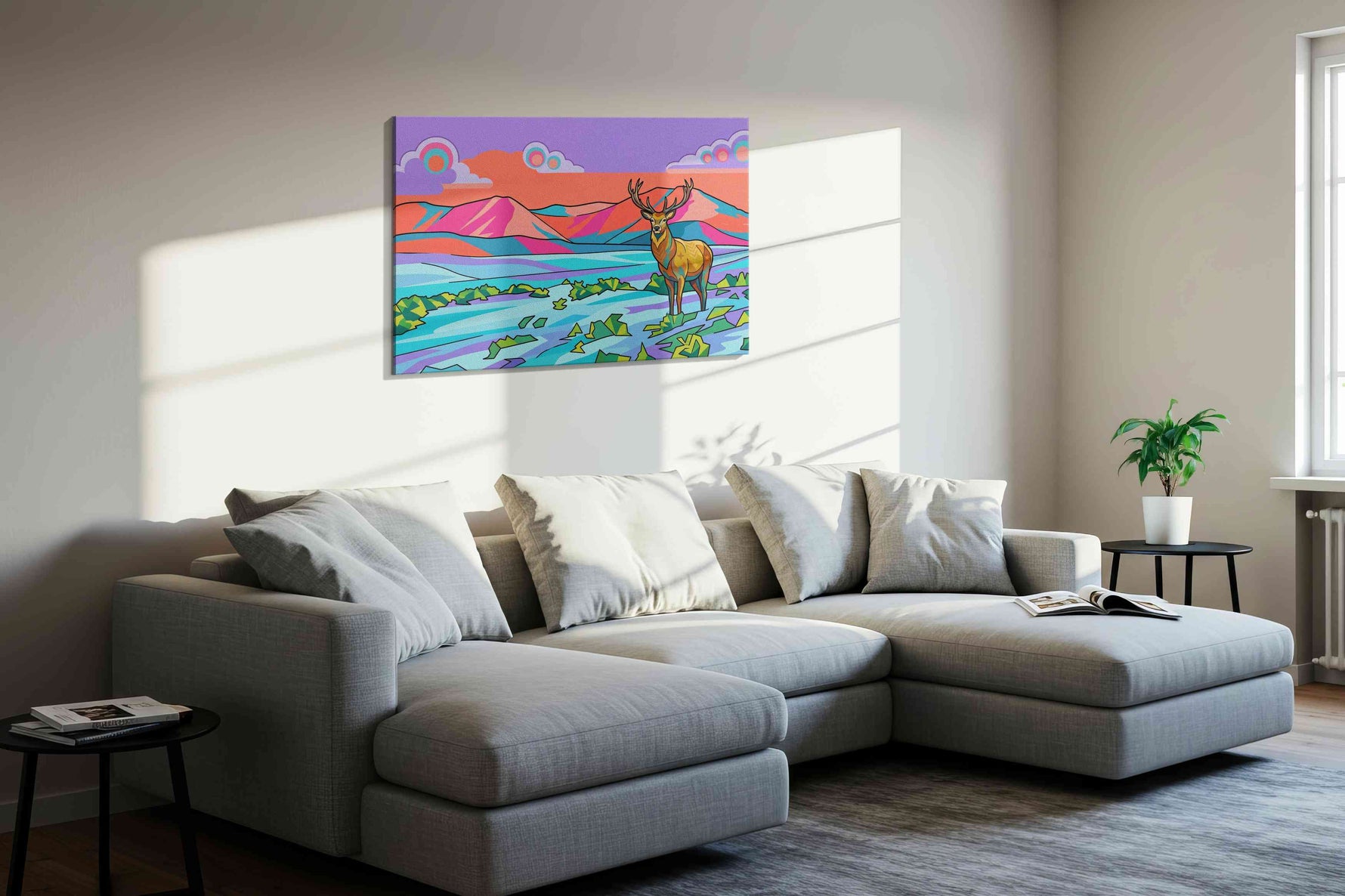 Vibrant Wilderness Majesty animals canvas print styled in a living room