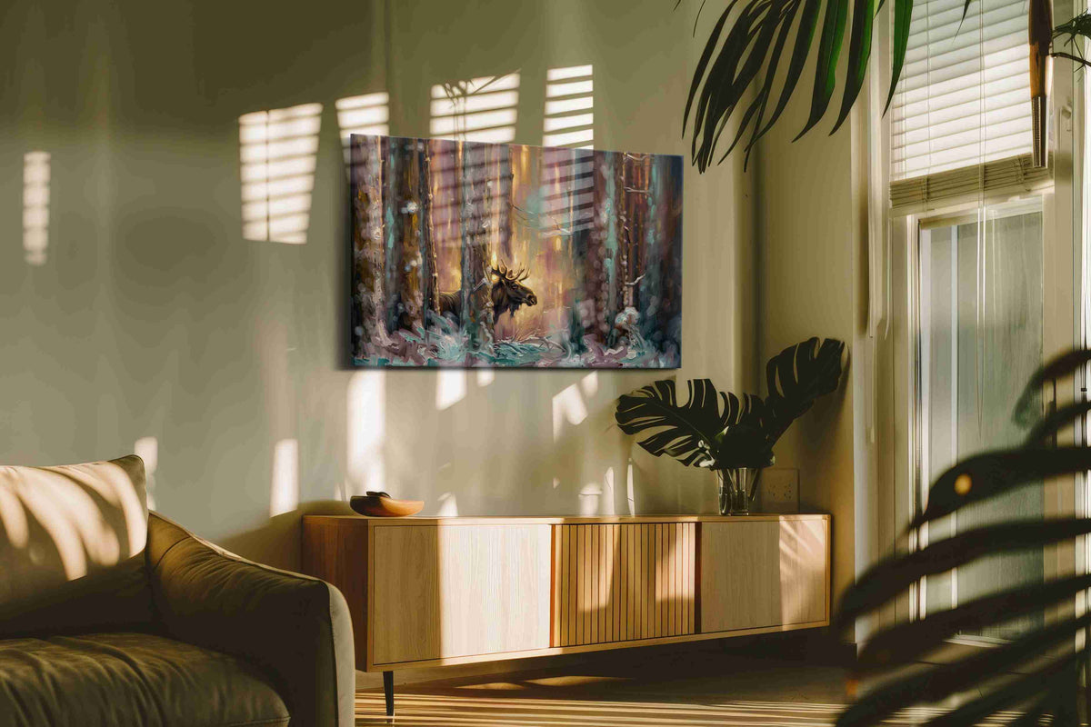 Whisper in the Enchanted Forest animals canvas print, displayed in a living room