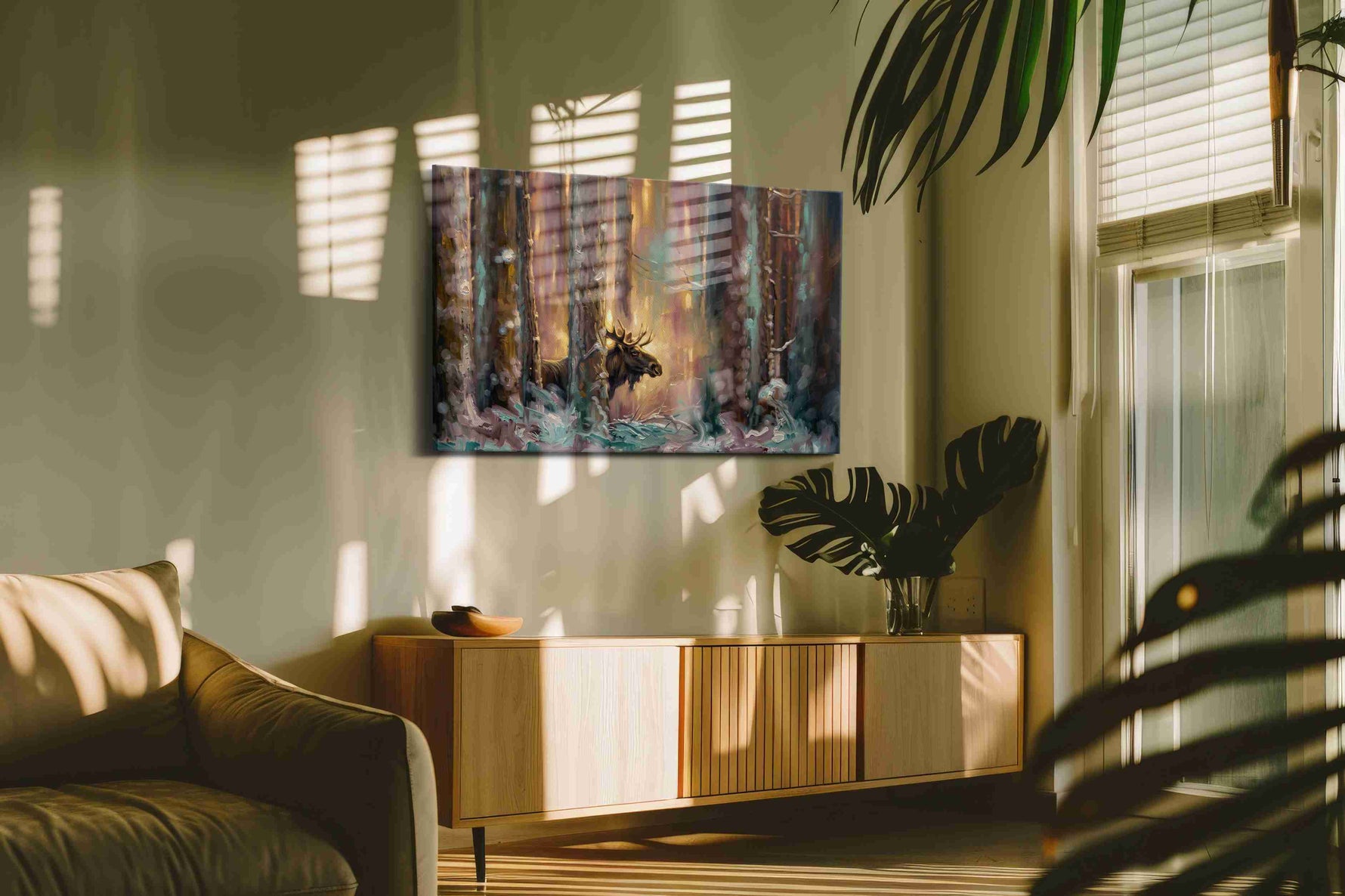 Whisper in the Enchanted Forest animals canvas print, displayed in a living room