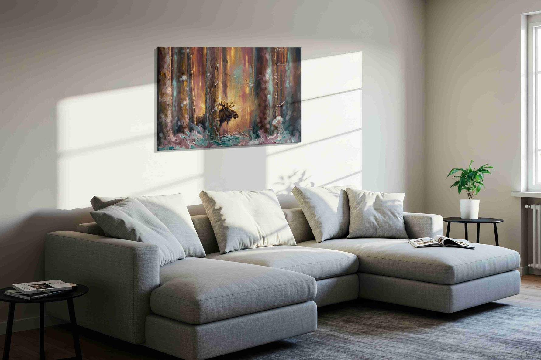 Whisper in the Enchanted Forest animals canvas print styled in a living room