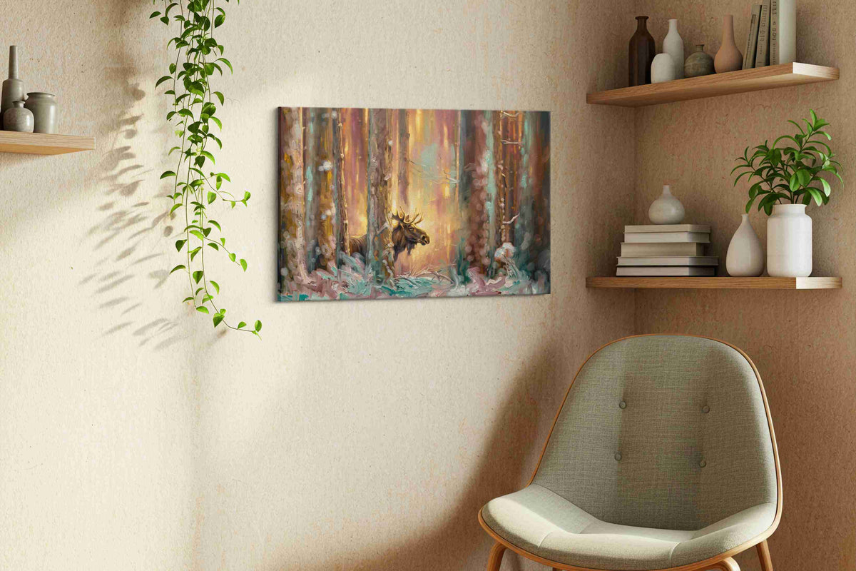 Whisper in the Enchanted Forest animals canvas print, hanging on wall