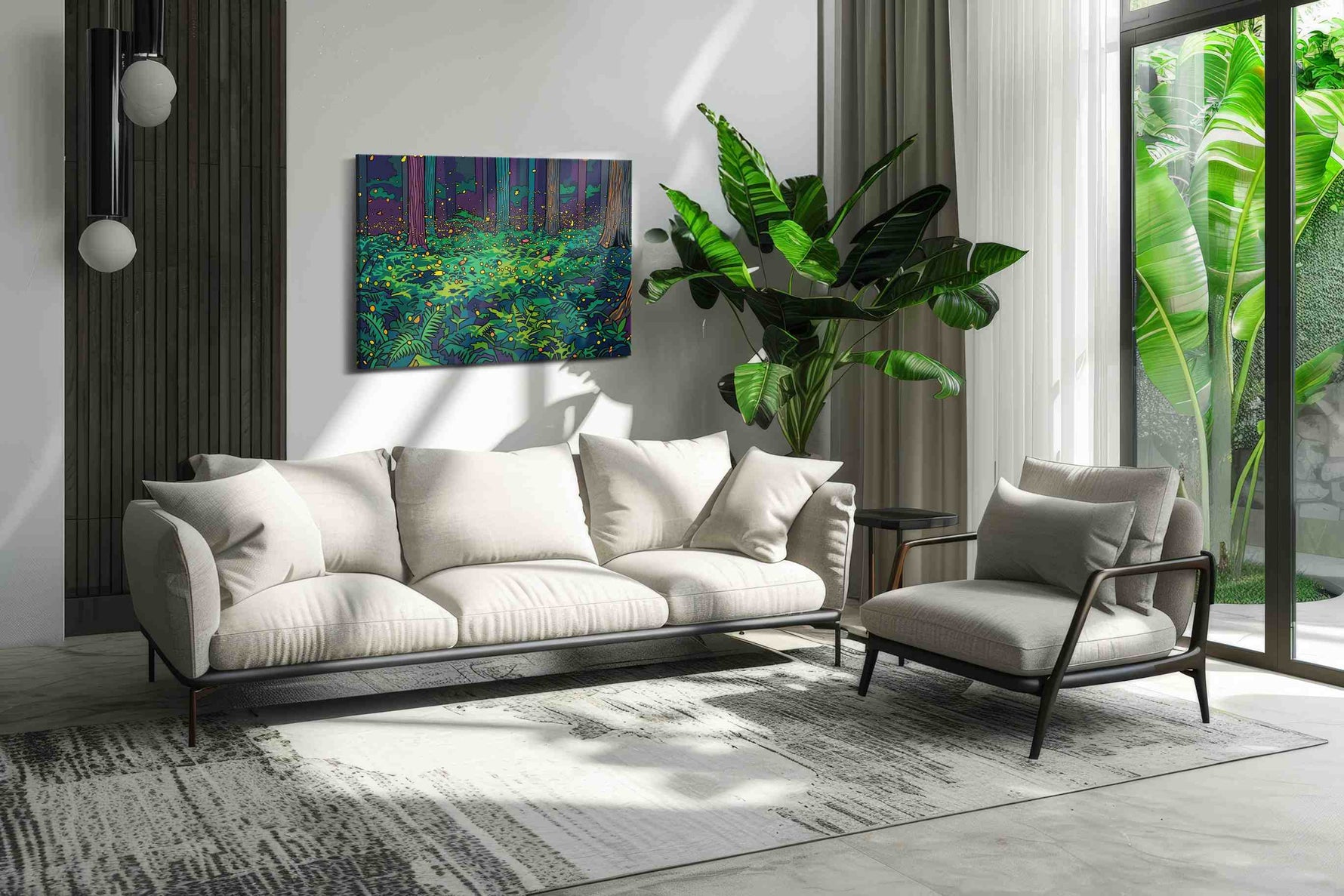 Whispering Fireflies animals canvas print in a modern interior mockup