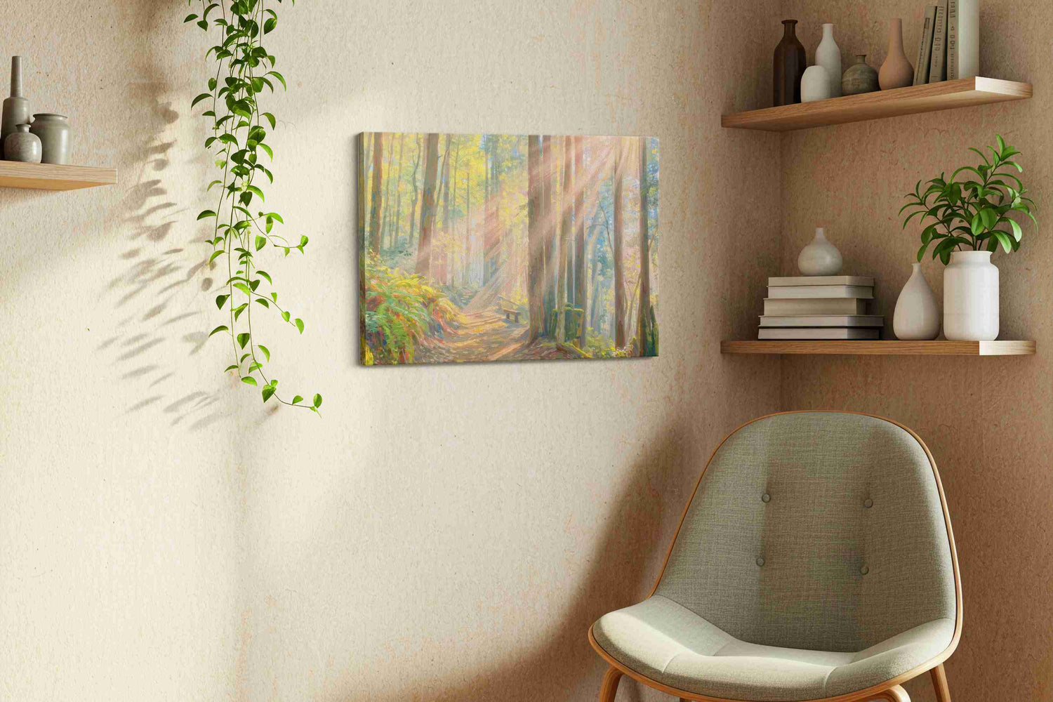 Whispering Light Through Woodland (Nature) - Nature Wall Art, Scenic Canvas Print, Natural Landscape Art
