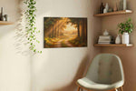 Whispering Woods at Dawn nature canvas print styled in a living room