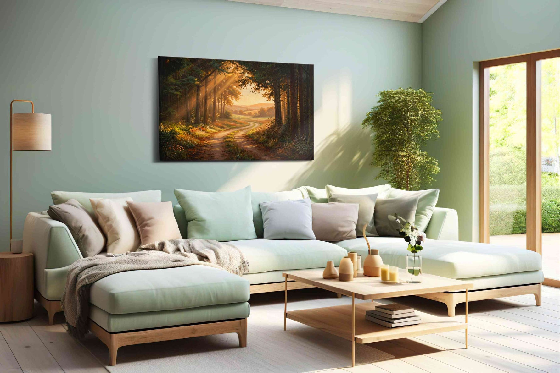 Whispering Woods at Dawn nature canvas print, hanging on wall