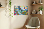 Wings of Radiant Harmony birds canvas print styled in a living room