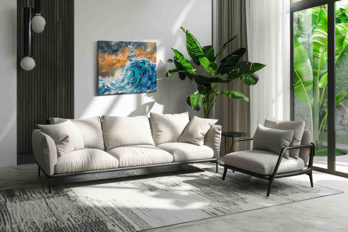 Tempest's Grace sailing canvas print, on wall, lifestyle preview
